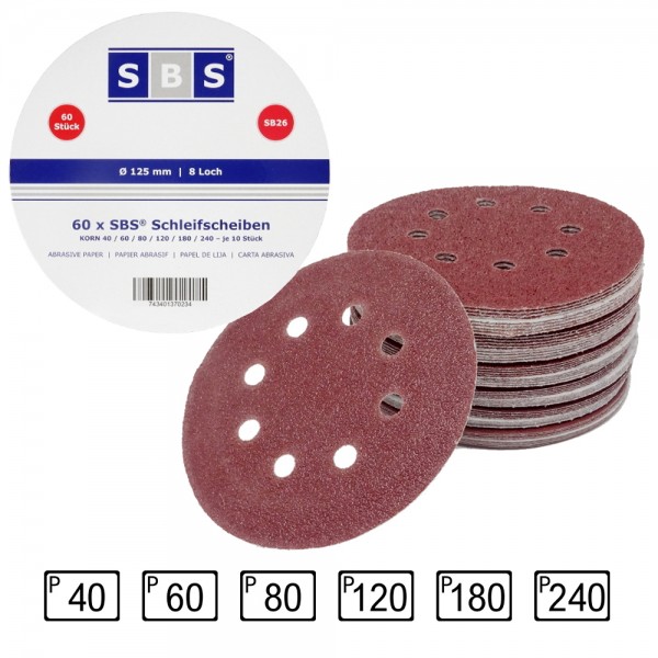 SBS® Klett-Schleifscheiben Ø 125mm 8 Loch Exzenter Mixpack 40 - 240