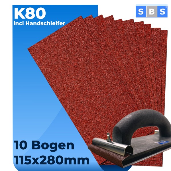 SBS® Schleifstreifen 115 x 280mm 10 Stück Korn 80 + Halter