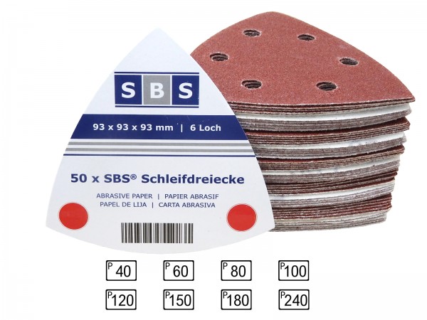 SBS® Klett-Schleifdreiecke 93 x 93 x 93mm / 50 Stück