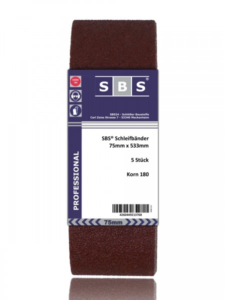 SBS® Schleifbänder 75 x 533mm 10 Stück Korn 180