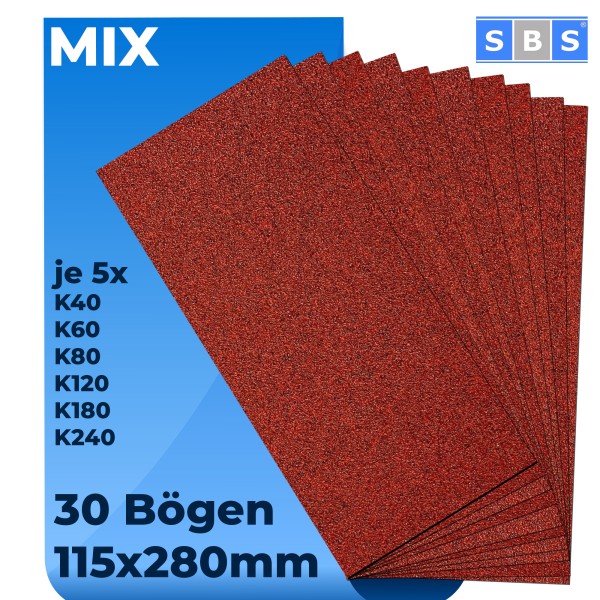 SBS® Schleifstreifen 115 x 280mm Mix 30 Stück